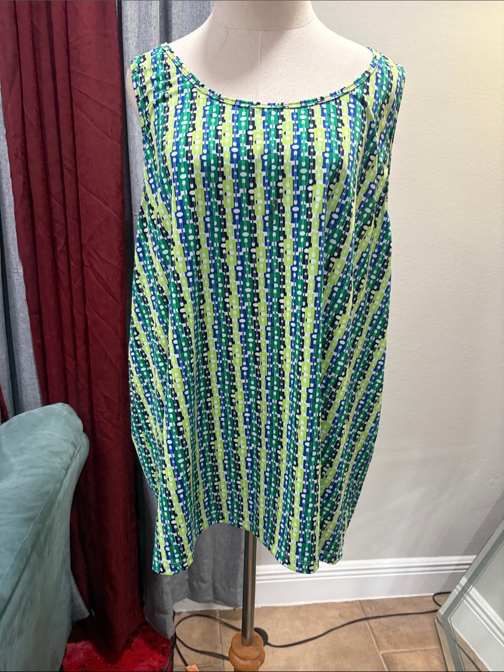 Maggie Barnes Green & Blue Geometric Tank Top